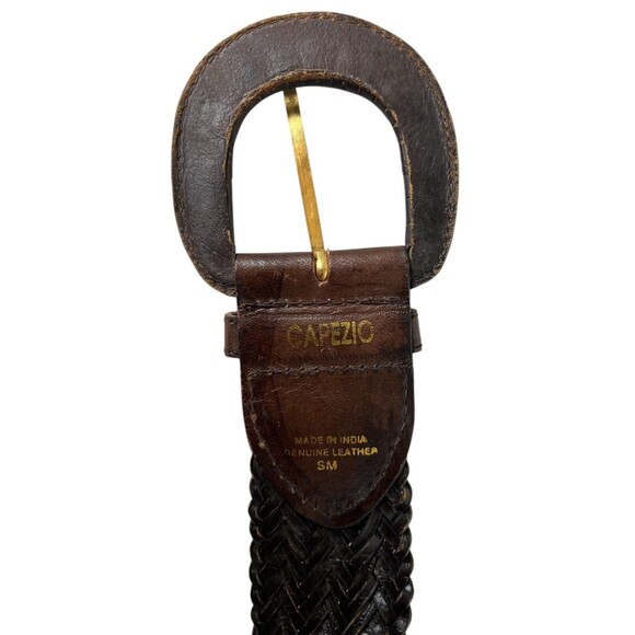 Vintage Capezio Wide Brown Woven Leather Belt  Size S  Leather Covered Buckle - Picture 5 of 9